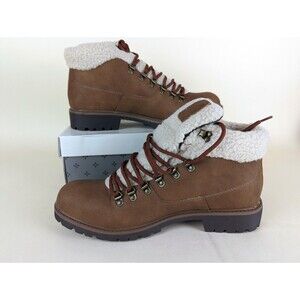 Sun Stone Glenn Lace Up Boots Mens 9 M Tan Faux Leather Fleece Shoes NWB